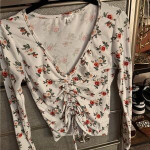 Floral Ruched V-Neck Top